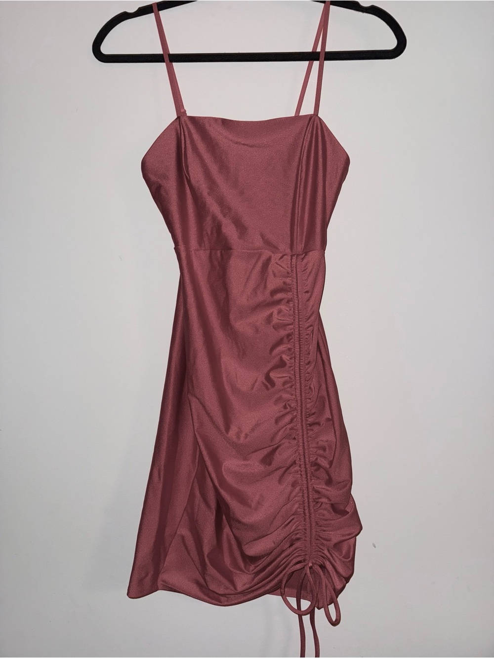 Satin Ruched Bodycon Dress in Dusty Rose